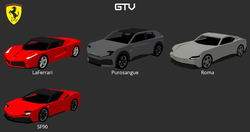Various Ferrari models in-game