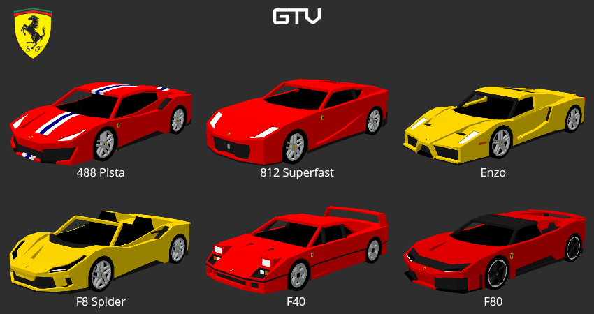 Ferrari vehicle models in Minecraft