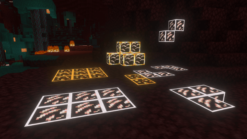 Ores glowing in Nether and cave settings