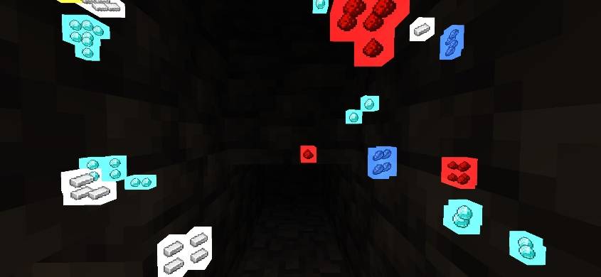 Highlighted ores in Minecraft world