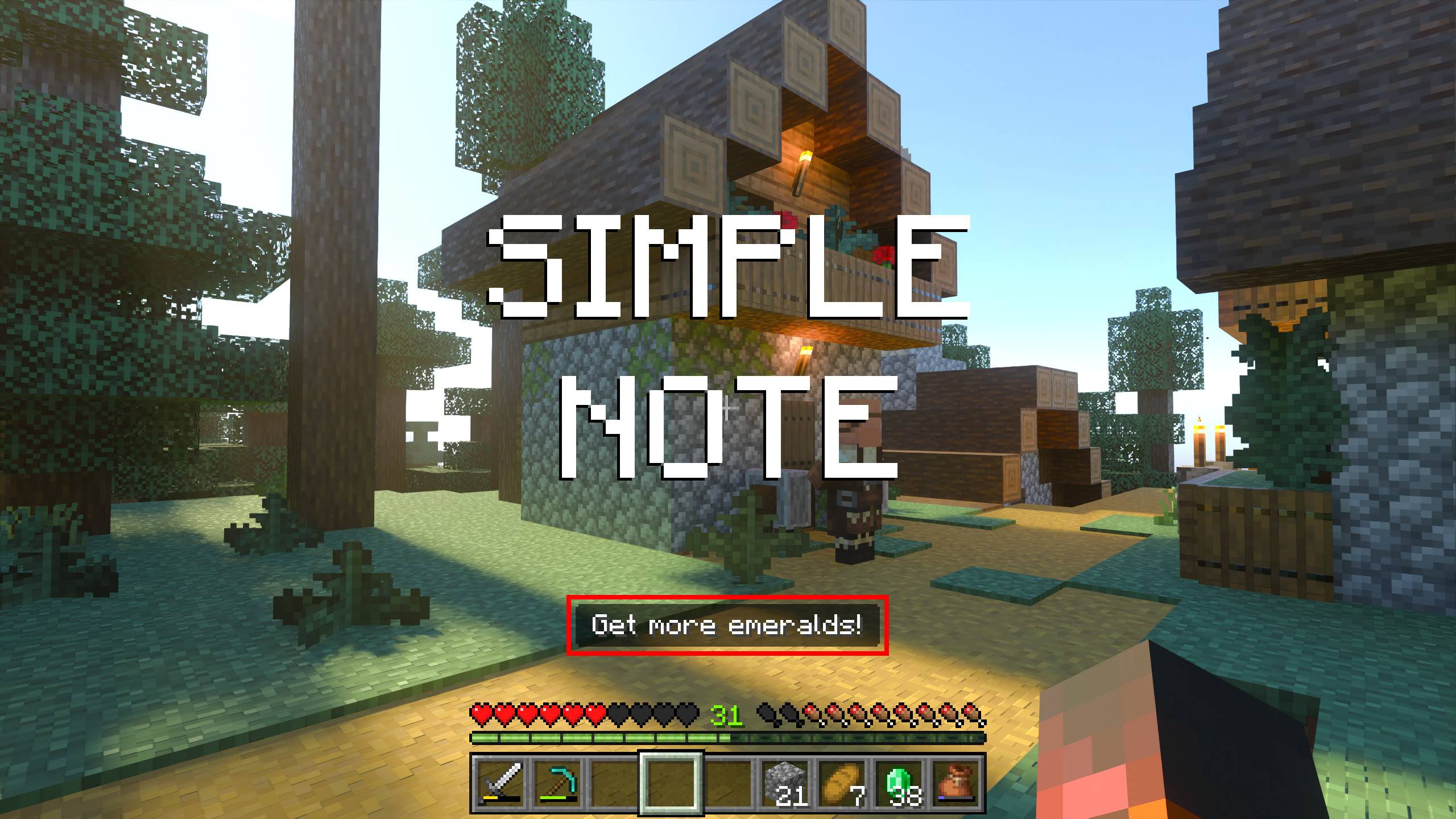 Example of note displayed above hotbar