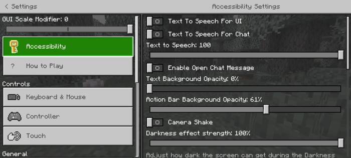 Settings screen with transparent background