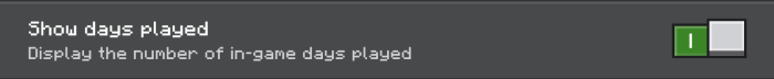 Show Days Played setting in Minecraft options