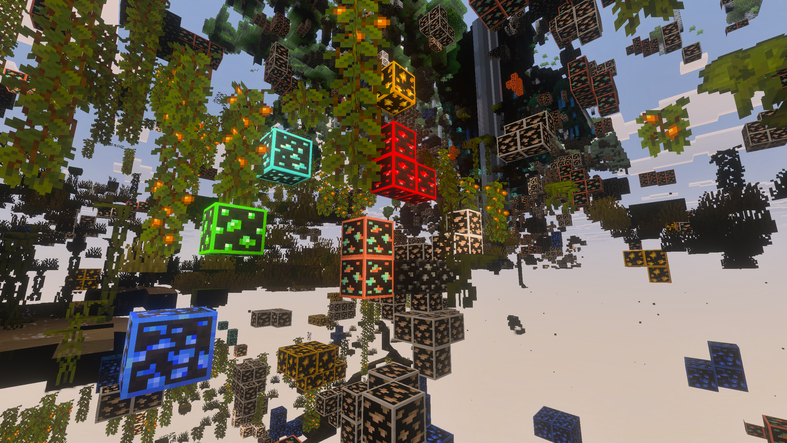 Overworld with glowing ores outlines and x-ray