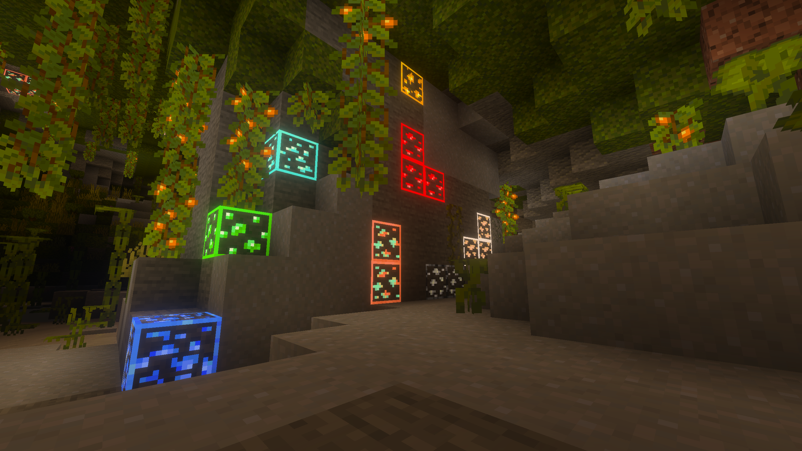 Overworld with glowing ores outlines
