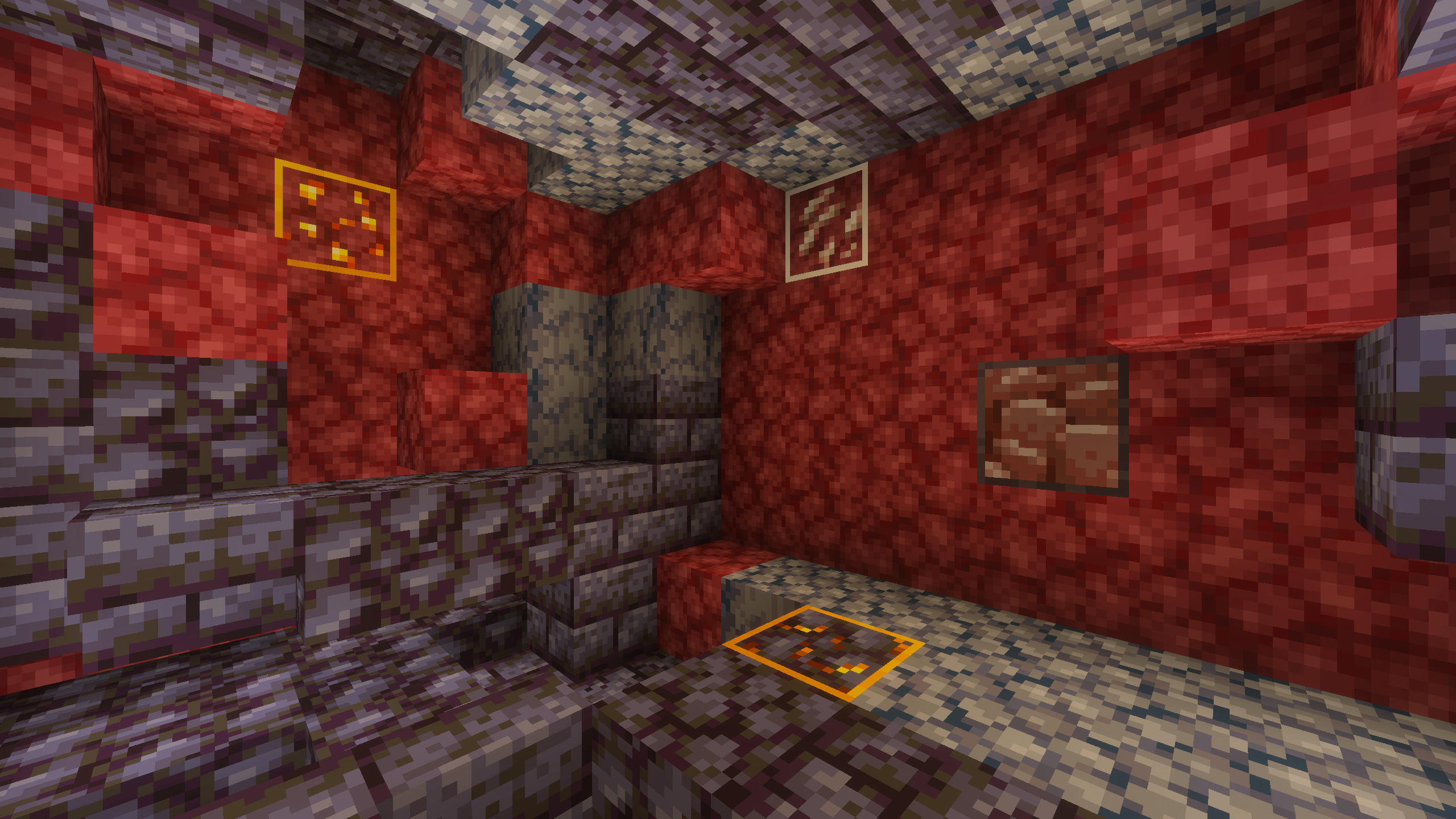 The Nether with ores outlines