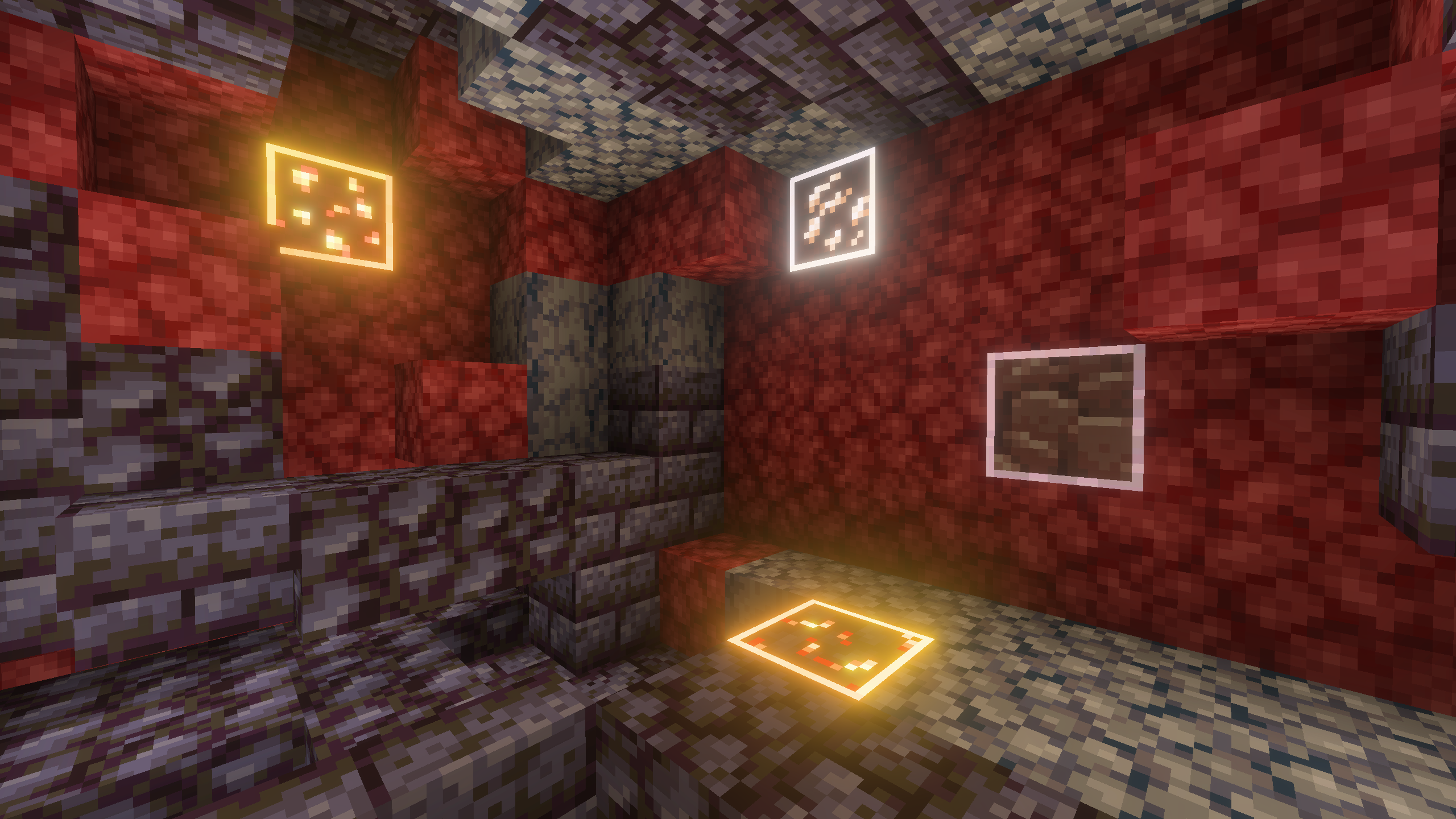The Nether with glowing ores outlines