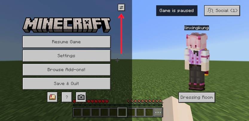 Pause menu with customization button highlighted