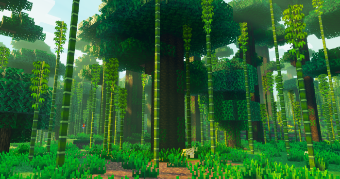 Expanded view of Minecraft terrain with PrizmaRTX effects