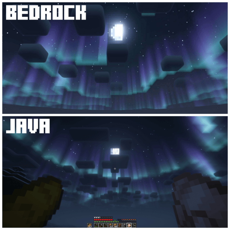 Comparison of night skies: Java vs Bedrock Complementary Shader