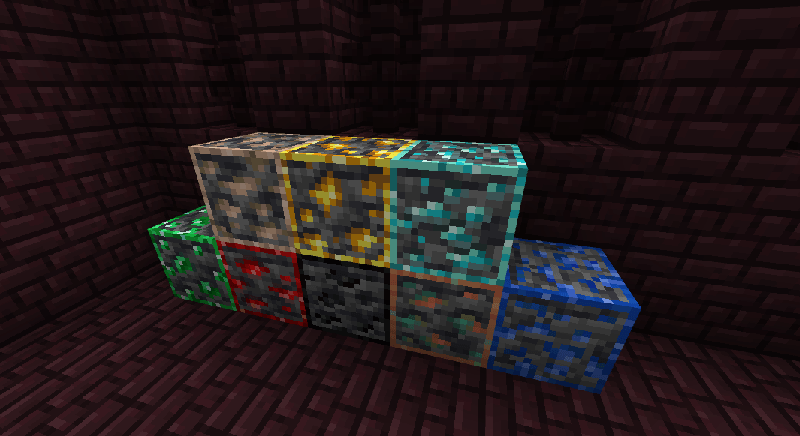 Close-up view of outlined ores in-game