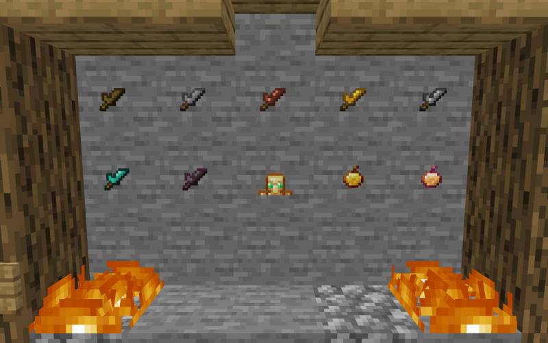 Custom swords, golden apple, totem, and low fire effects