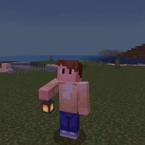 Player holding lanterns and torches