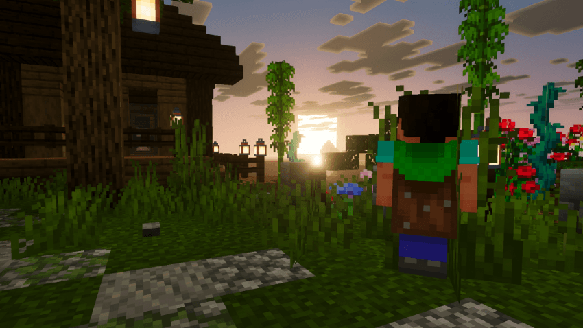 Golden hour lighting in Minecraft