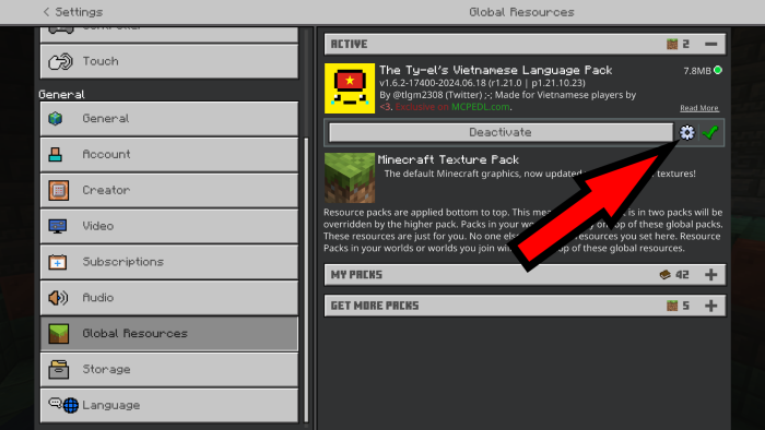 Pack Settings Button Location