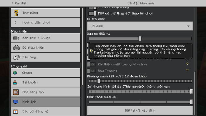 Video Settings Screen with Translated Warning