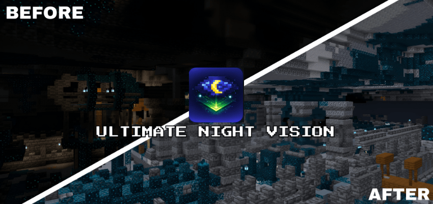 Screenshot demonstrating the improved night vision in Minecraft Bedrock